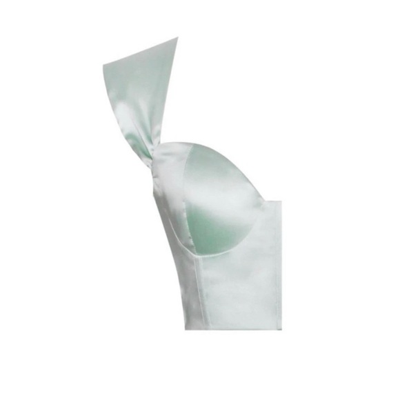 Mint sweetheart draping sleeve satin corset dress - Picture 7 of 8